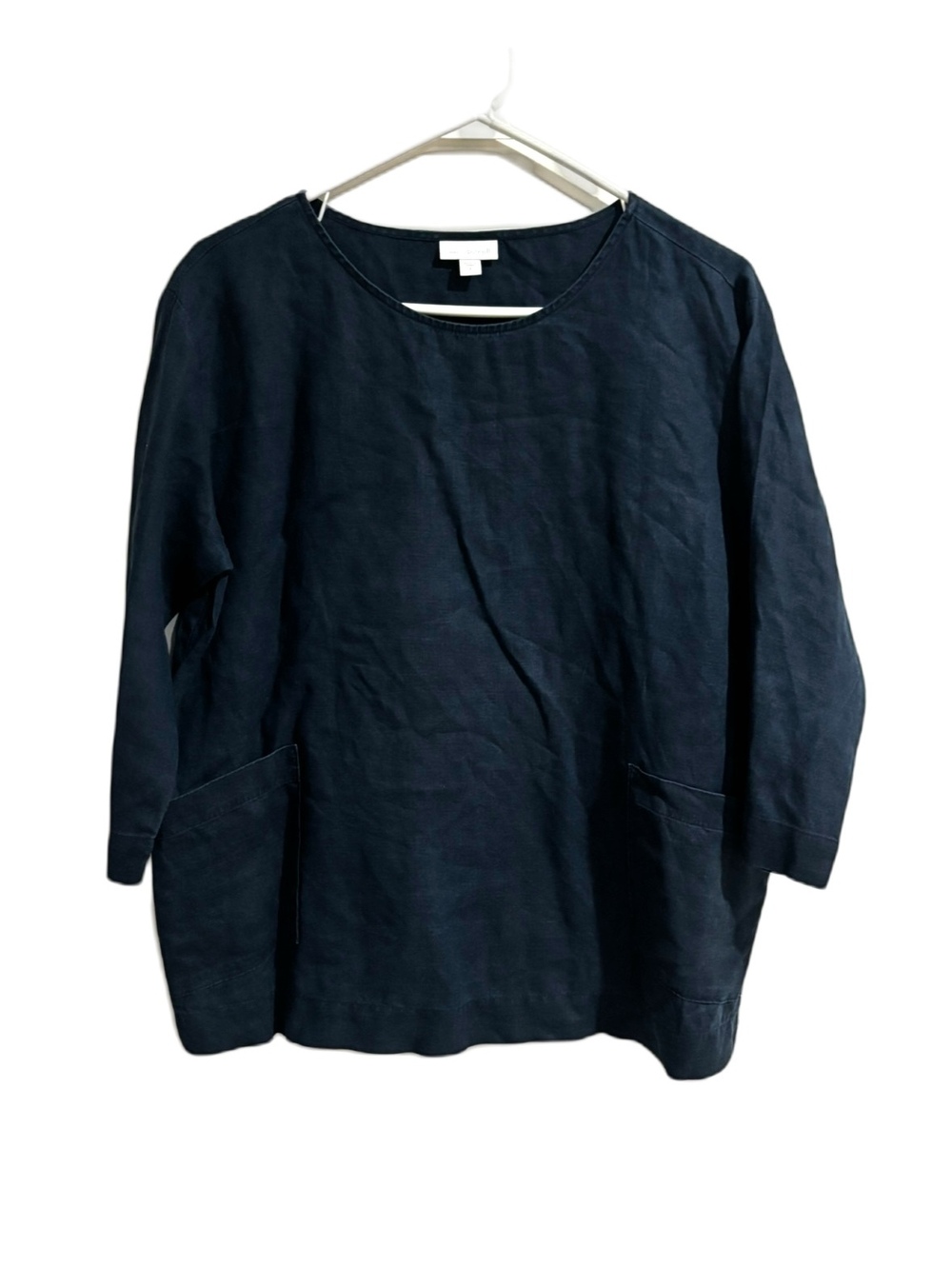 Pure Jill 100% Linen Navy Blue Tunic Top Women’s Small Long Sleeve Pocket Shirt